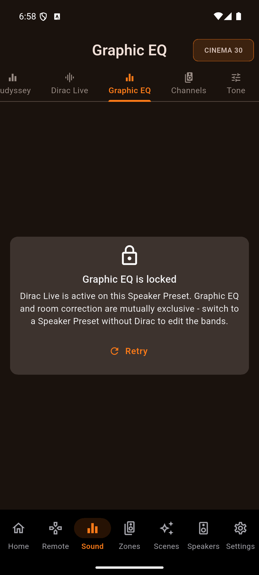 The Graphic EQ locked while Audyssey is running