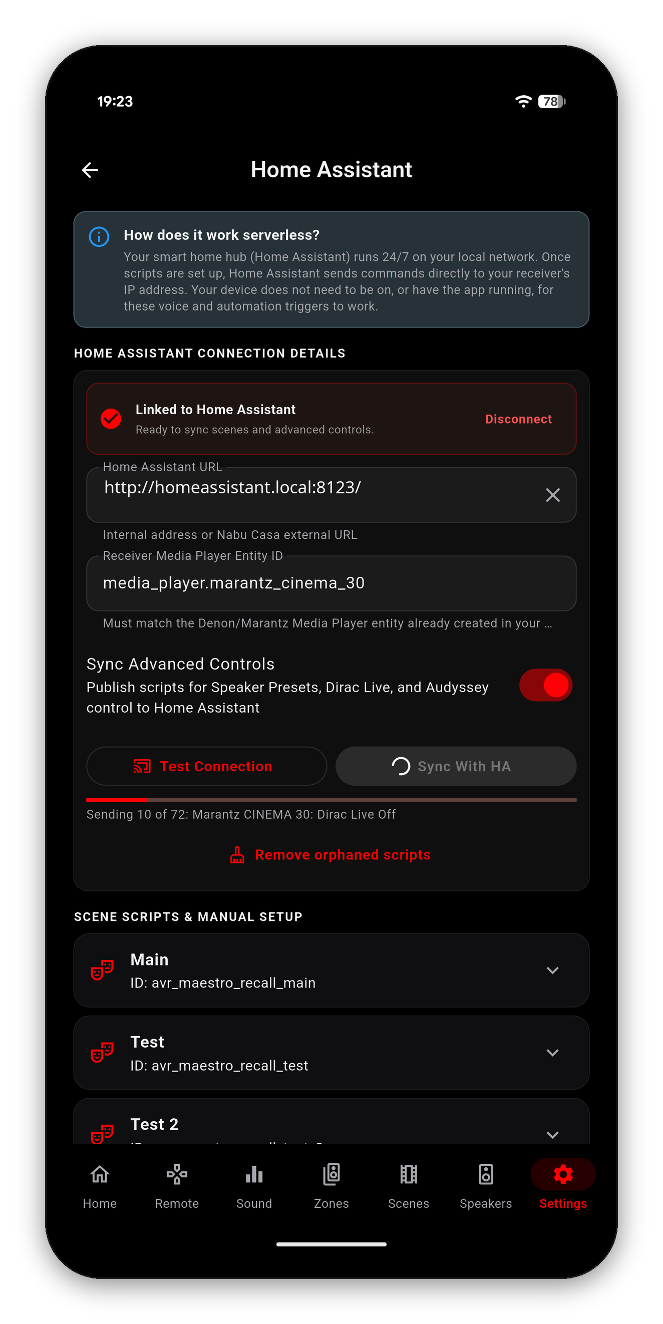 AVR Maestro publishing Speaker Preset, Dirac Live and Audyssey control scripts to Home Assistant
