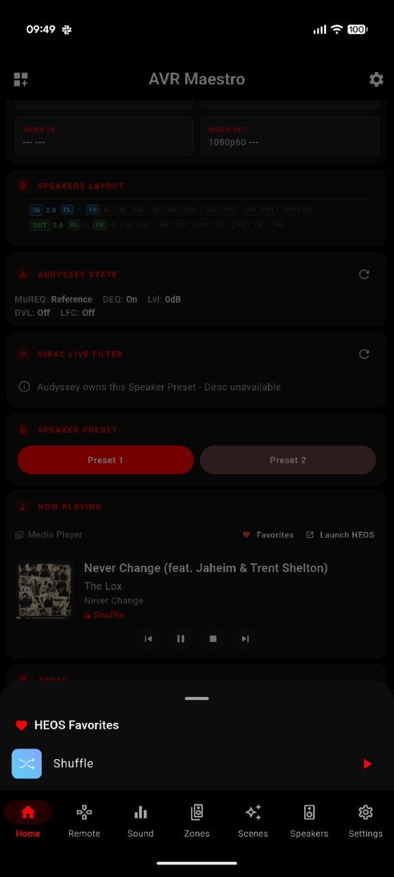 Browsing HEOS favorites and stations from AVR Maestro