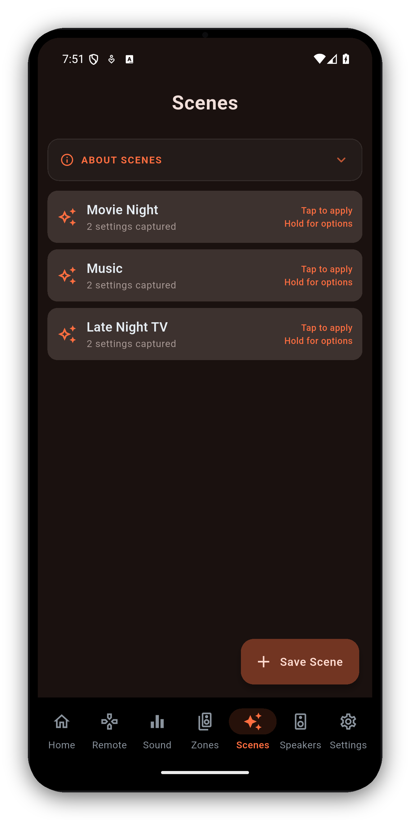 Scenes list