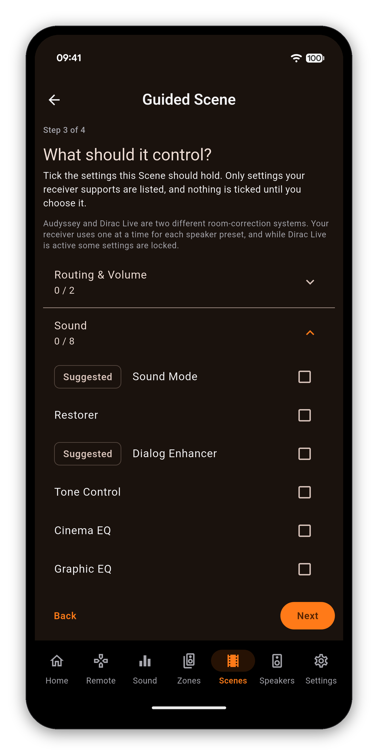 اختيار كل إعداد بنفسك، دون تعليم أي شيء إلى أن تختاره