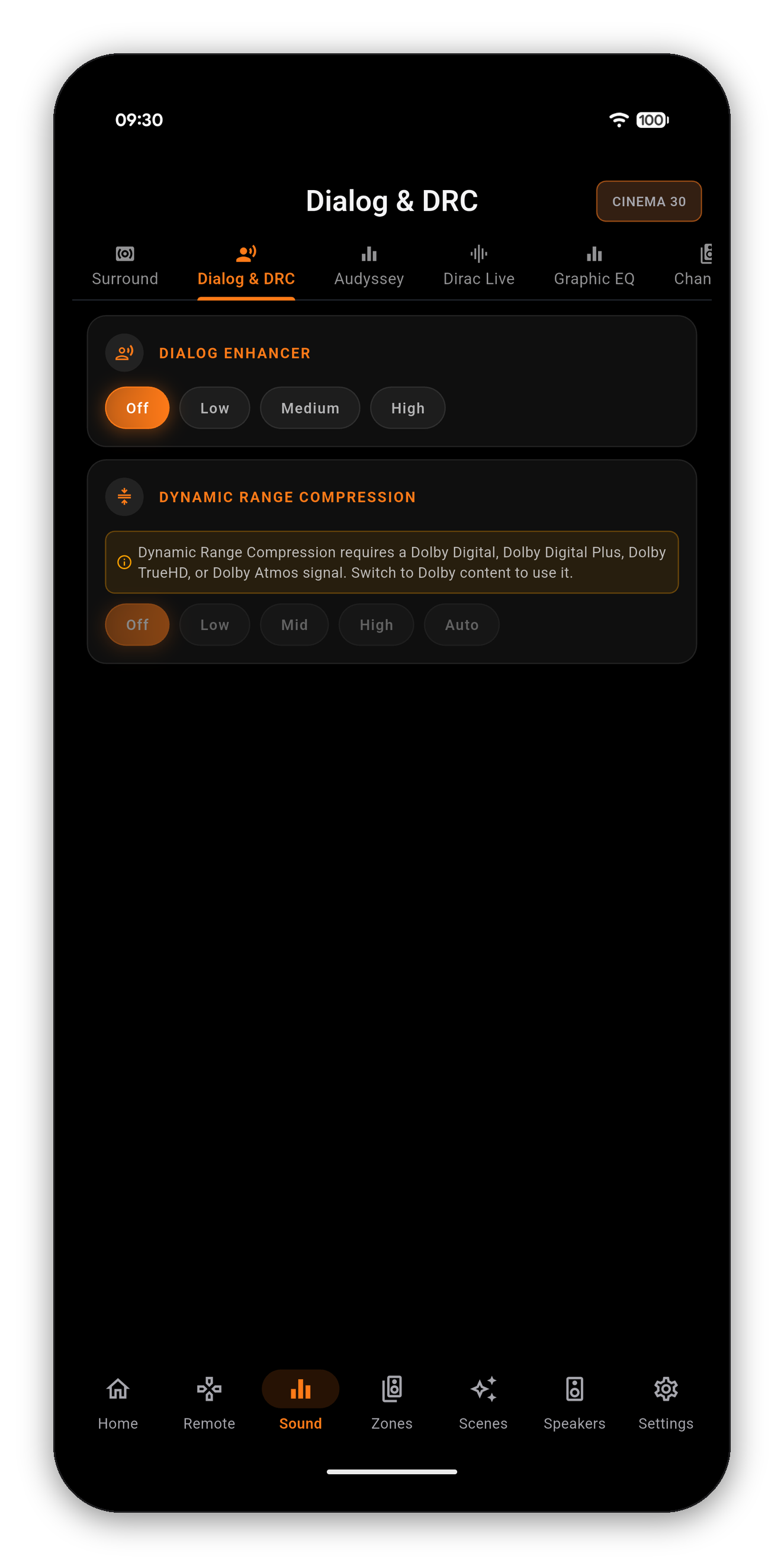 Dialog and DRC, with Dynamic Range Compression greyed out and explained