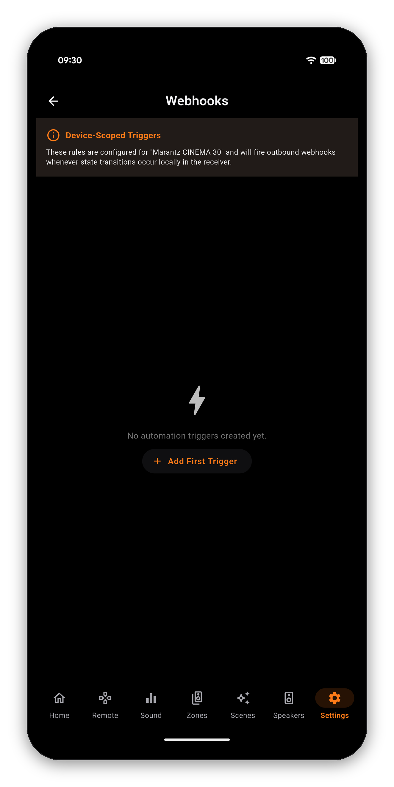 The Webhooks screen before any are added